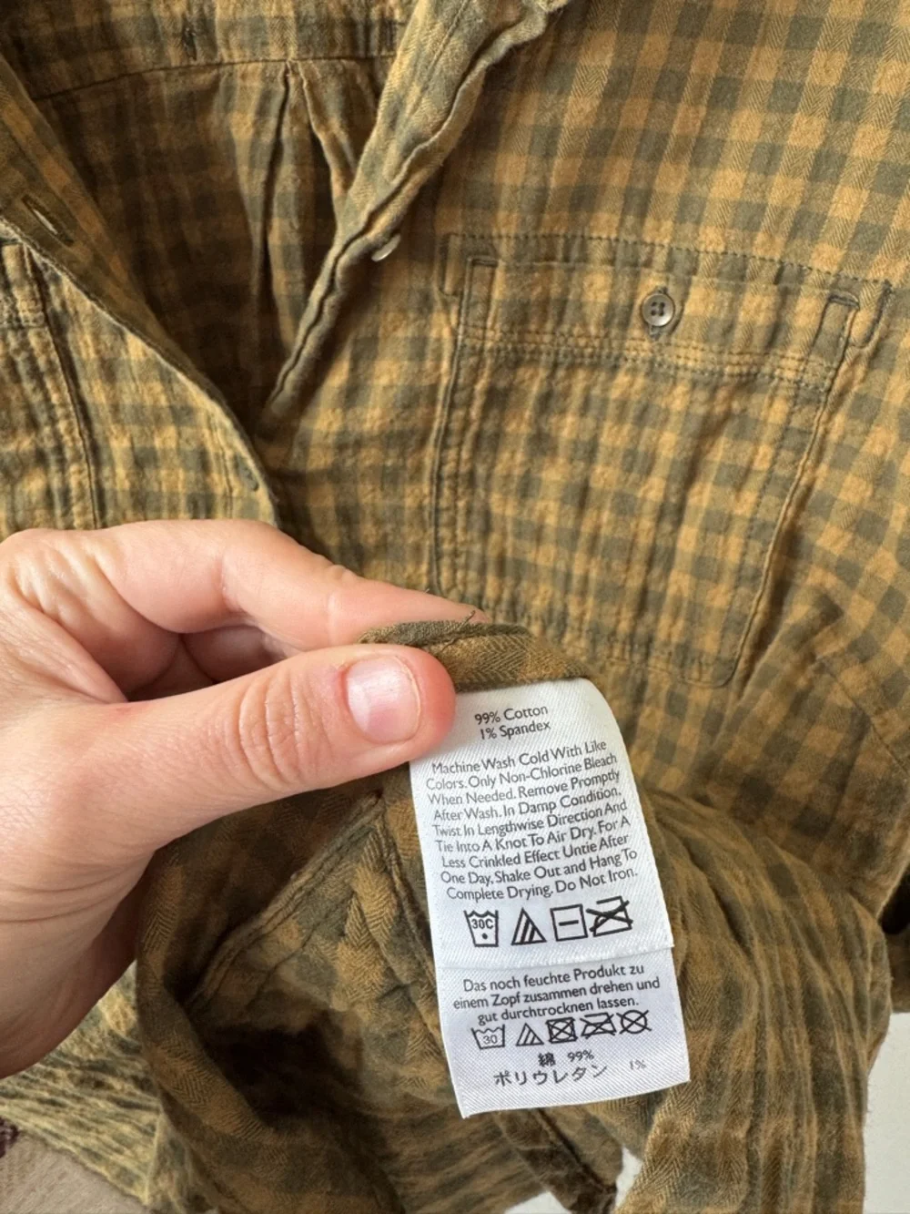 Eddie Bauer Olive Green Gingham Button-Up Shirt - Picture 6 of 8